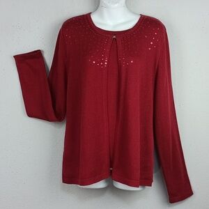 Prophecy women deep Red Sequin Embellished Crew Neck Cardigan With Attached Top